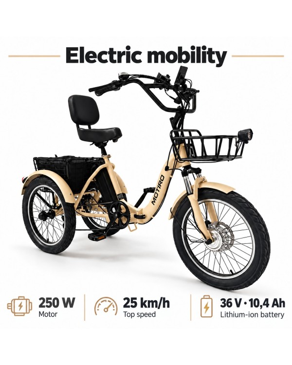 Triratis elektrinis dviratis Motiro "M19" kreminis