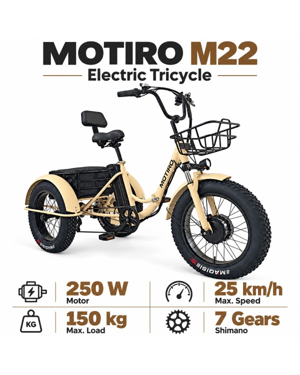 Sulankstomas triratis elektrinis dviratis Motiro "M22" kreminis