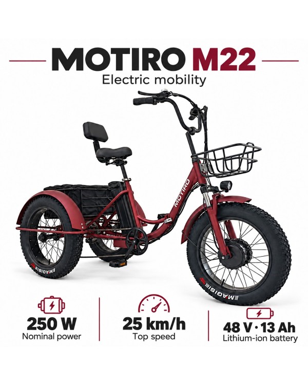 Sulankstomas triratis elektrinis dviratis Motiro "M22" raudonas