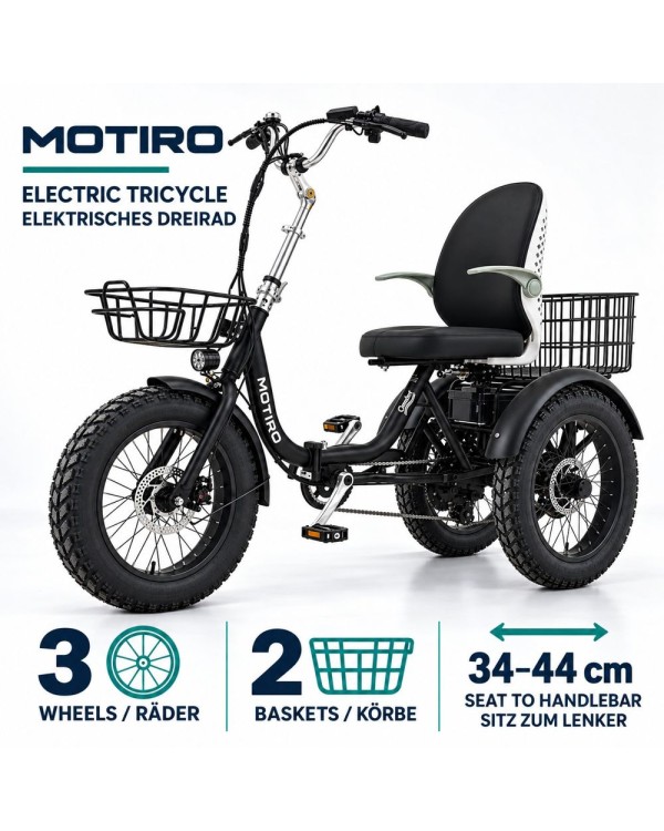Triratis elektrinis dviratis Motiro "M43" sulankstomas juodas